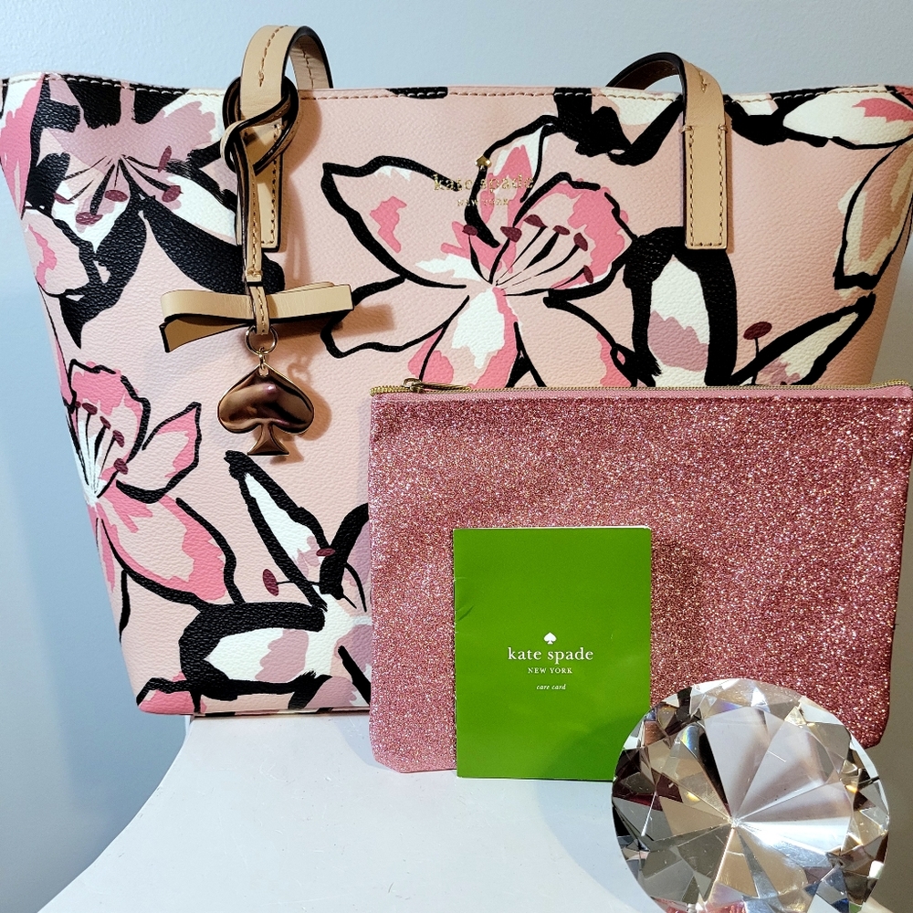 Kate Spade (Sold out everywhere) Floral Tote bag + free glitter pouch!